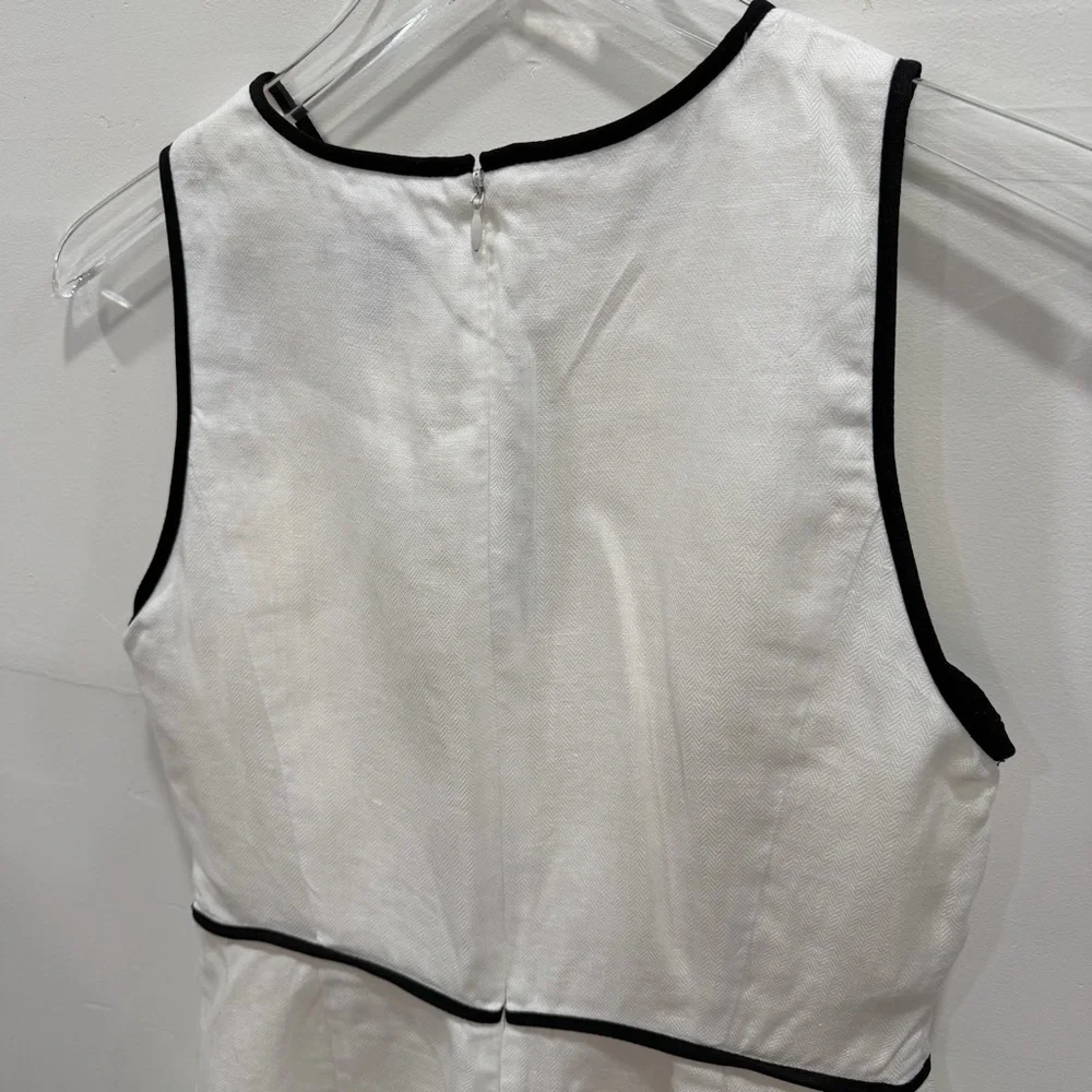 J. Crew Linen Herringbone Sheath Dress Black Contrast Piping Trim Sleeveless 4